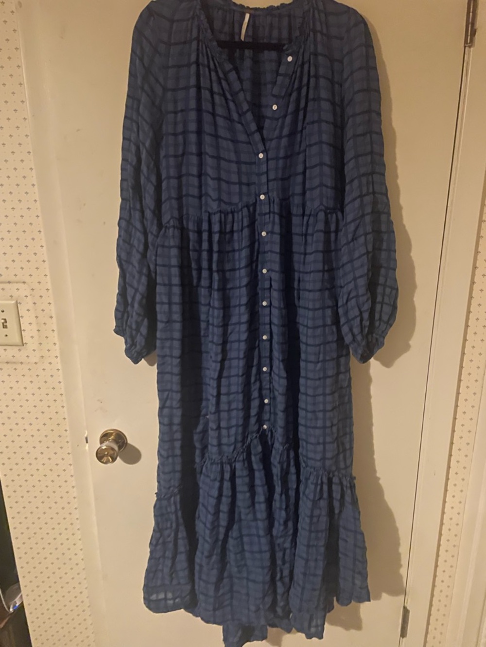 We The Free Blue Plaid Maxi Dress